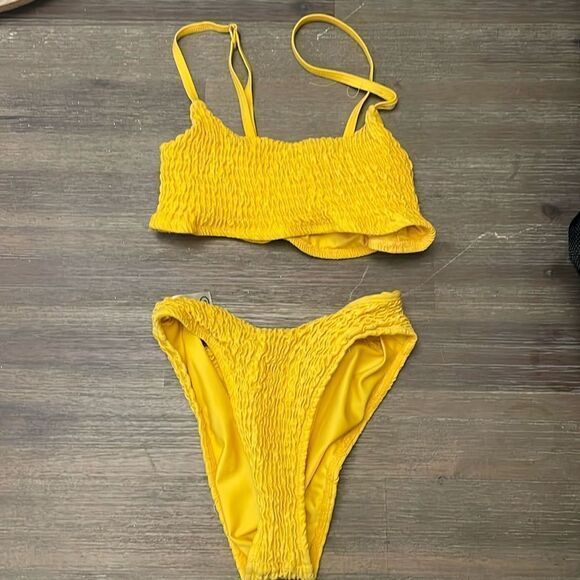 Mosmann Australia yellow lined ribbed bikini top and bottom set, size S - Picture 3 of 8